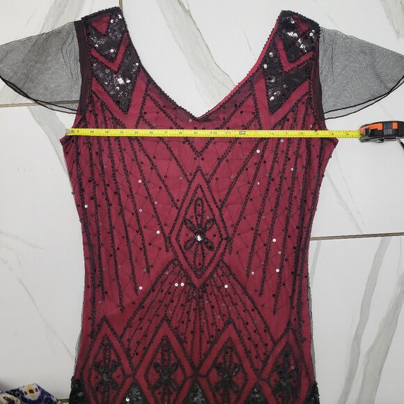 1920s style Costume formal party red dress with Lace and sequins overlay xs/sm - Picture 6 of 13